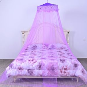 Bed Canopy/Mosquito Net Portable in Purple with Embroidered Flowers.